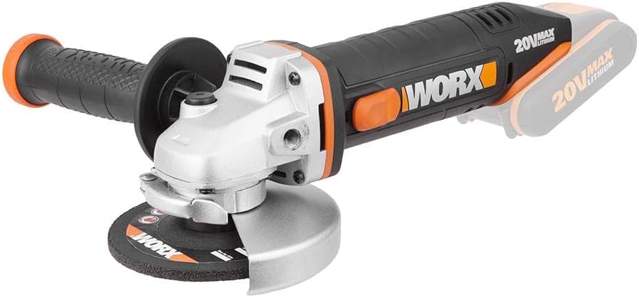 WORX WX800.9 Li-Ion Akku-Winkelschleifer 20V – Kompakter Schleifer mit schmalem Körper & Zusatzhandg