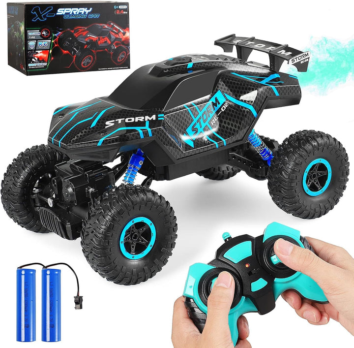Herefun Ferngesteuertes Auto, 2.4GHz RC Auto für Kinder mit LED Licht und Spray, 4WD Wiederaufladbar