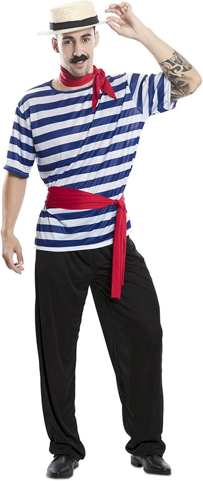 KULTFAKTOR GmbH Gondolier-Kostüm für Herren Faschingskostüm schwarz-blau-rot - S