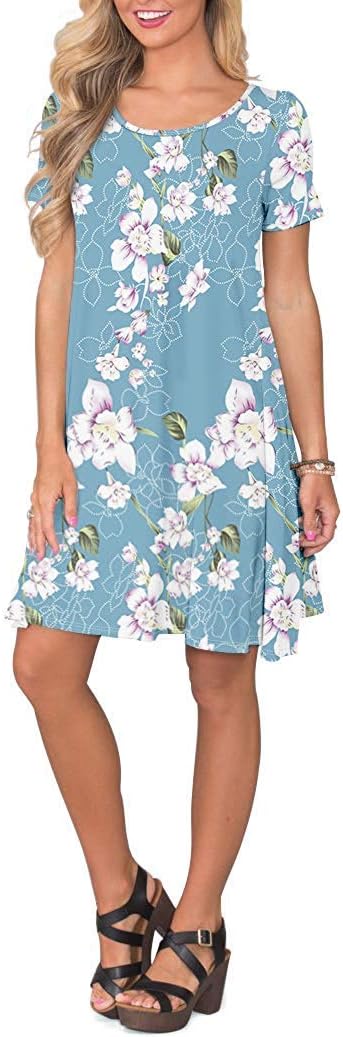 AUSELILY Damen Kleider Sommer Kurzarm Shirtkleider Kurz Sommerkleider Leicht Freizeitkleid mit Tasch