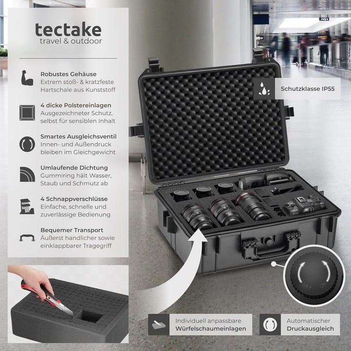 tectake® Kamerakoffer, Universalkoffer, Outdoor Box wasserdicht als Transportkoffer, Hardcase zur La