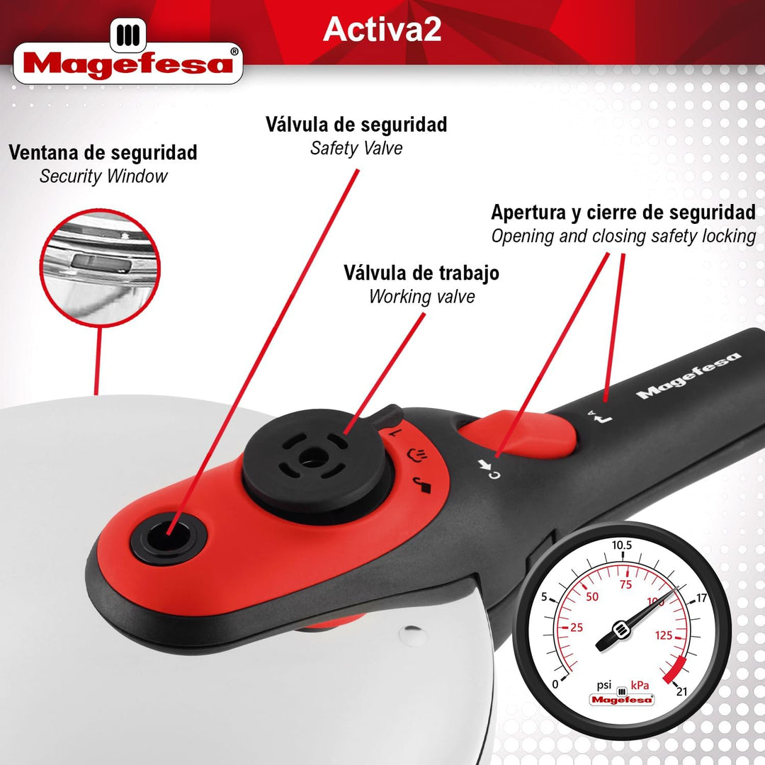 Magefesa Activa2 Schnellkochtopf-Set, 3 + 6 l, Edelstahl 18/10, 2 Kochprogramme, geeignet für alle H