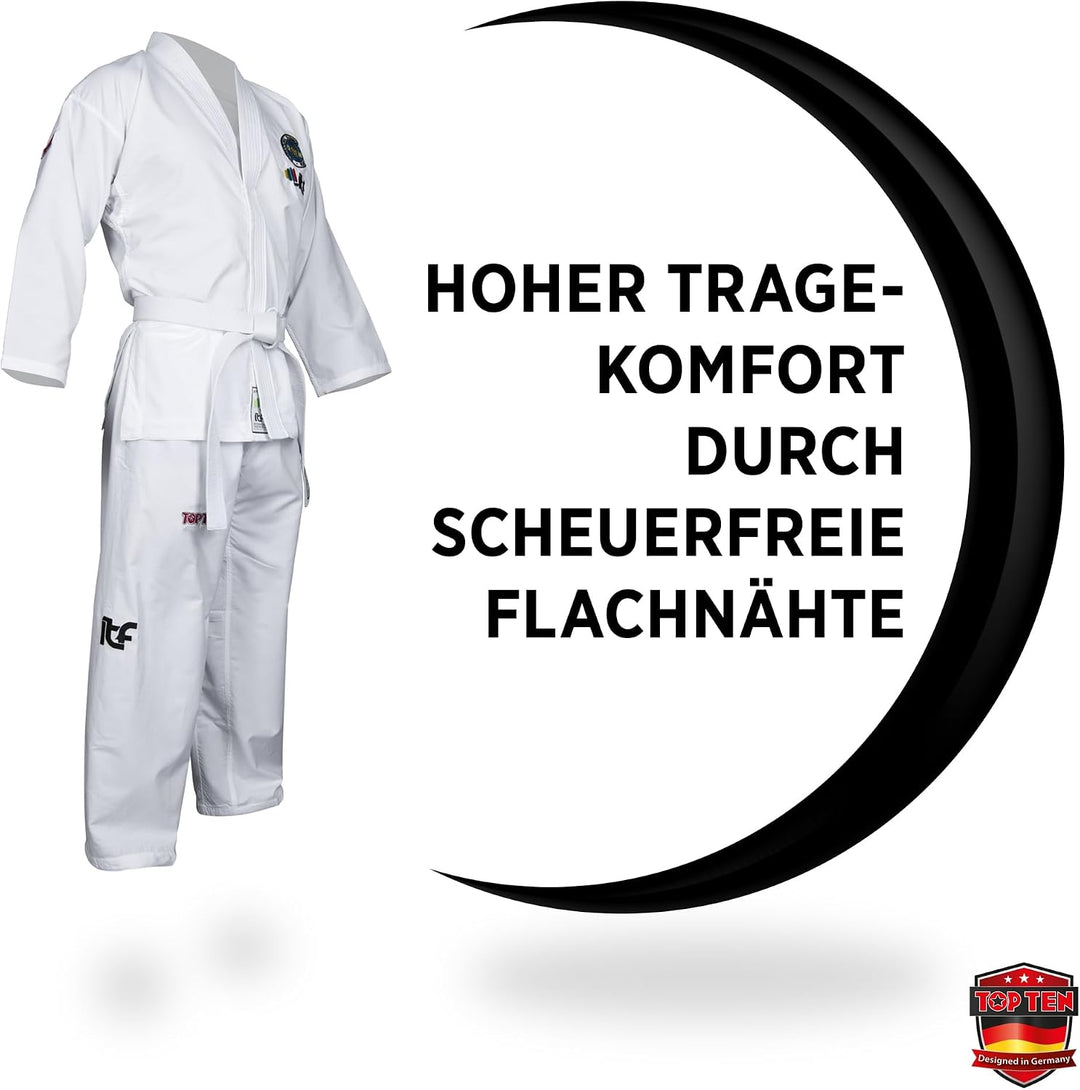 TOP TEN Taekwond-Do Student Dobok „Diamond“ (ITF Approved) 190 Weiss, 190 Wei&amp;