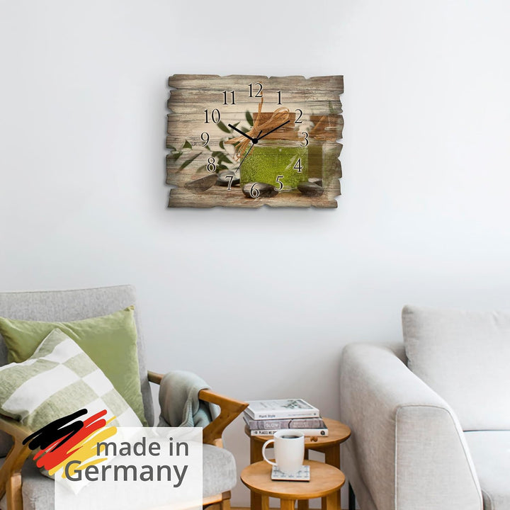 ARTLAND Wanddeko Wanduhr ohne Tickgeräusche aus Holz Funk Uhr lautlos Rechteckig 40x30 cm Wellness S