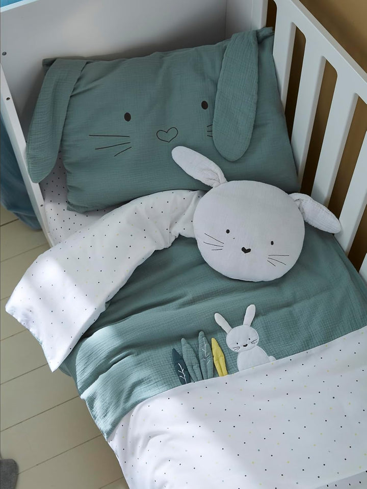 Vertbaudet Baby Bettbezug,Green Rabbit mit Musselin grün 80X120