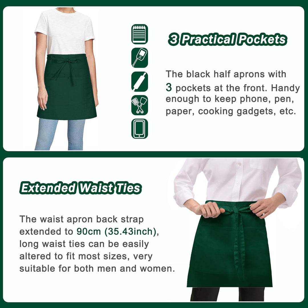 4 Stück Vorbinder Schürze, Kurz Kellner schürze mit 3 Taschen für Herren Damen Koch Küchen Grill (Po