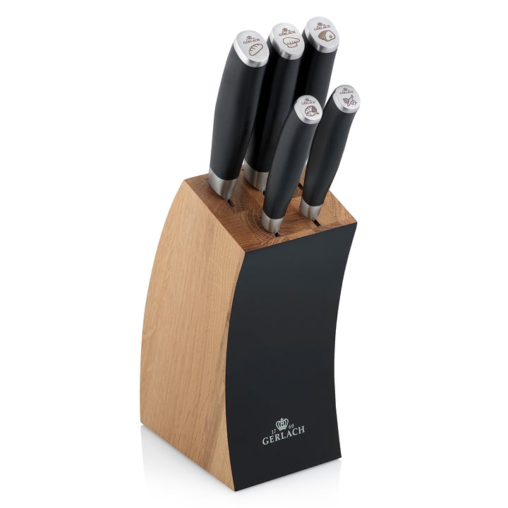 Gerlach Deco Black Messerblock Messerset Küchenmesserset 5 Messer aus Edelstahl Buchenholz Küchenmes