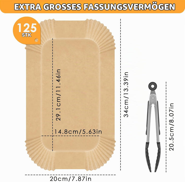 Backpapier für Heissluftfritteuse, BROTOU 125pcs 29.1 x 14,8 CM Rechteckig Antihaft Airfryer Backpap