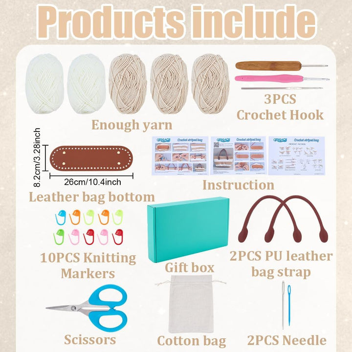 ORIGACH Handtasche Häkelset mit PU-Lederband und -Basis Für Anfänger, DIY Beige gestreifte Tasche St