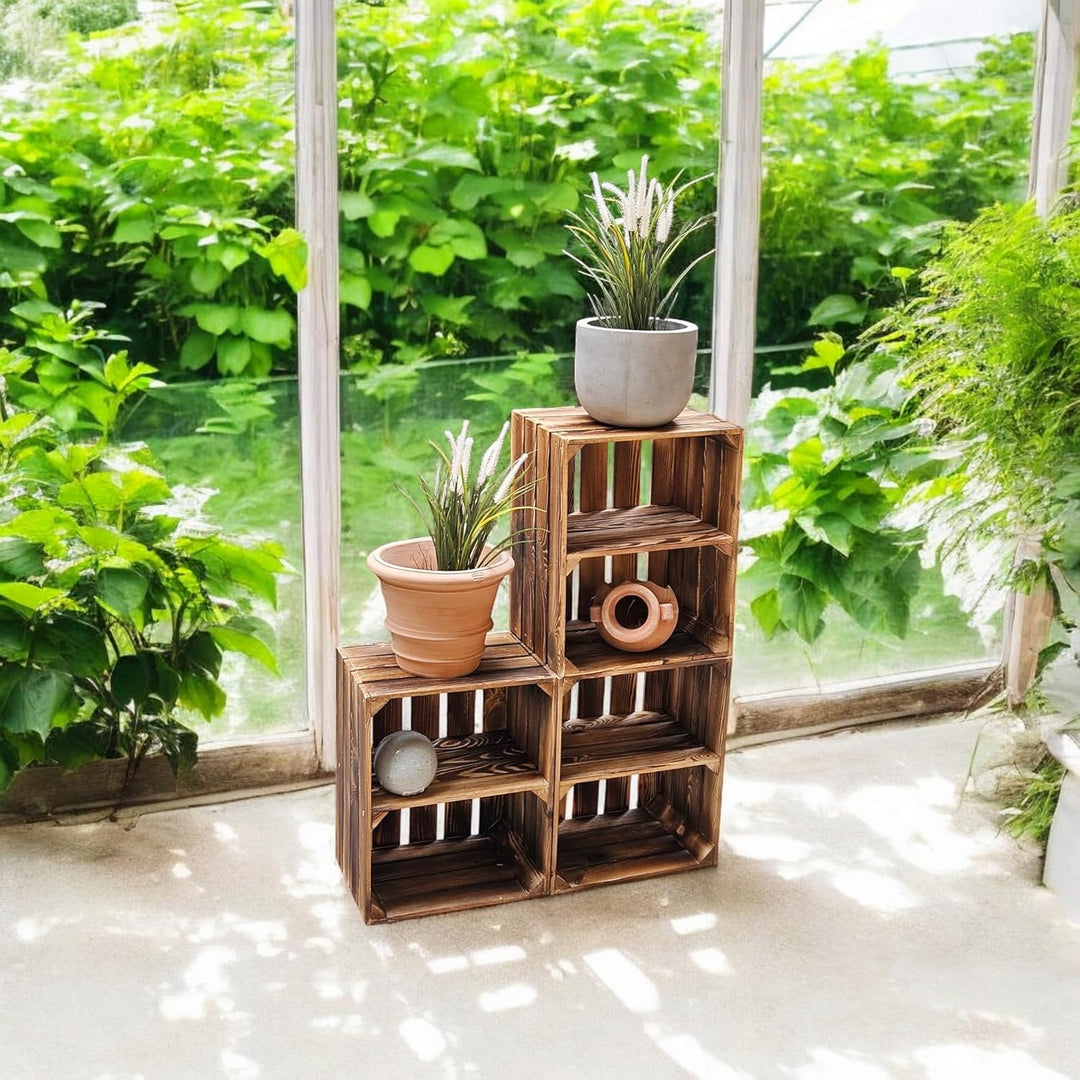 Geflammte Holzkisten Weinkisten Obstkisten mit Mittelbrett/Zwischenbrett Ablage für Aufbwahrung Schu