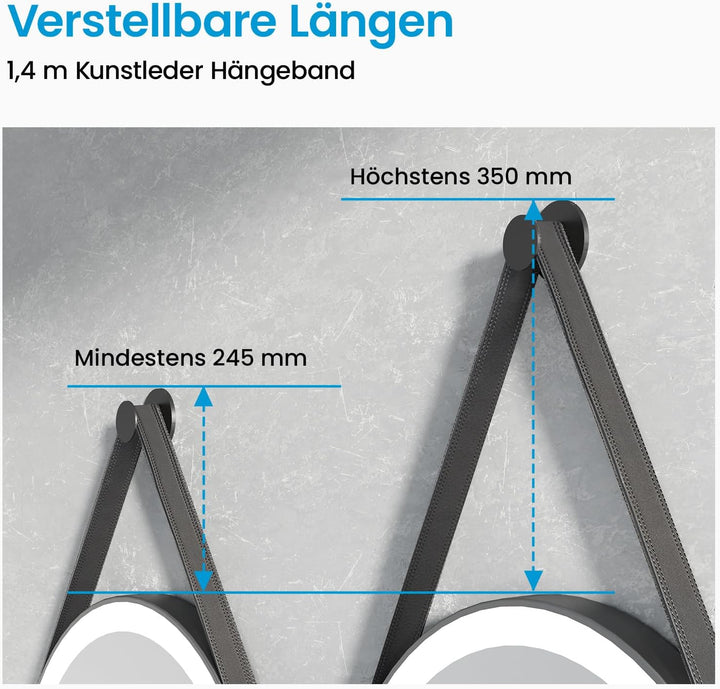 Heilmetz LED Badspiegel Rund 60cm, Spiegel mit Beleuchtung, 3 Lichtfarbe, Dimmbar, Touch-Schalter, B