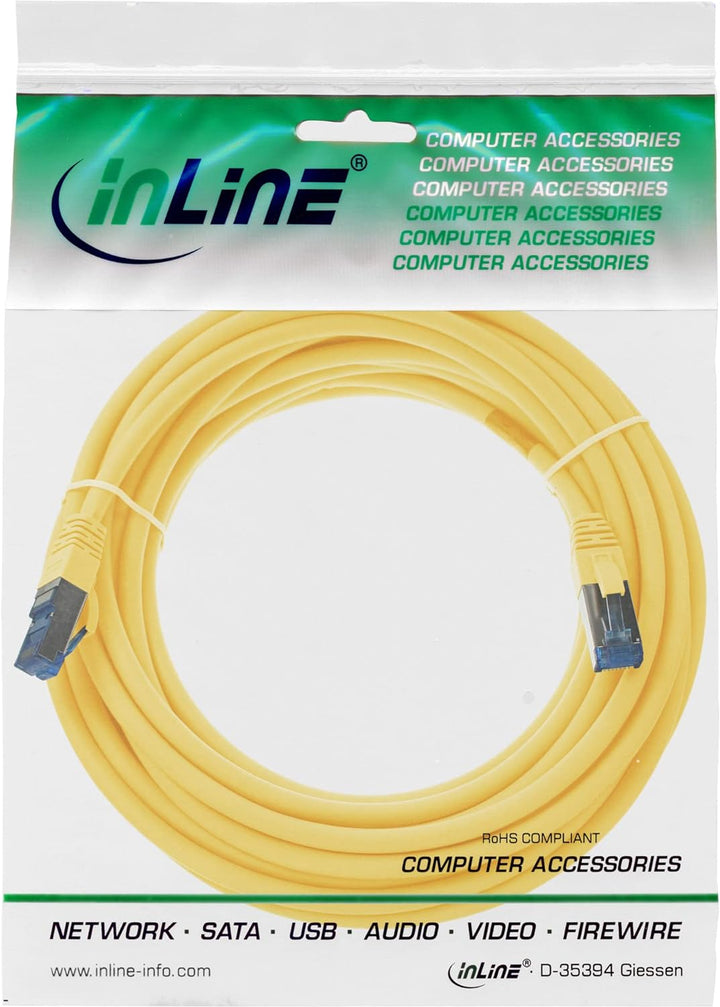 InLine 76820Y Patchkabel, S/FTP (PiMf), Cat.6A, 500MHz, halogenfrei, Kupfer, gelb, 20m