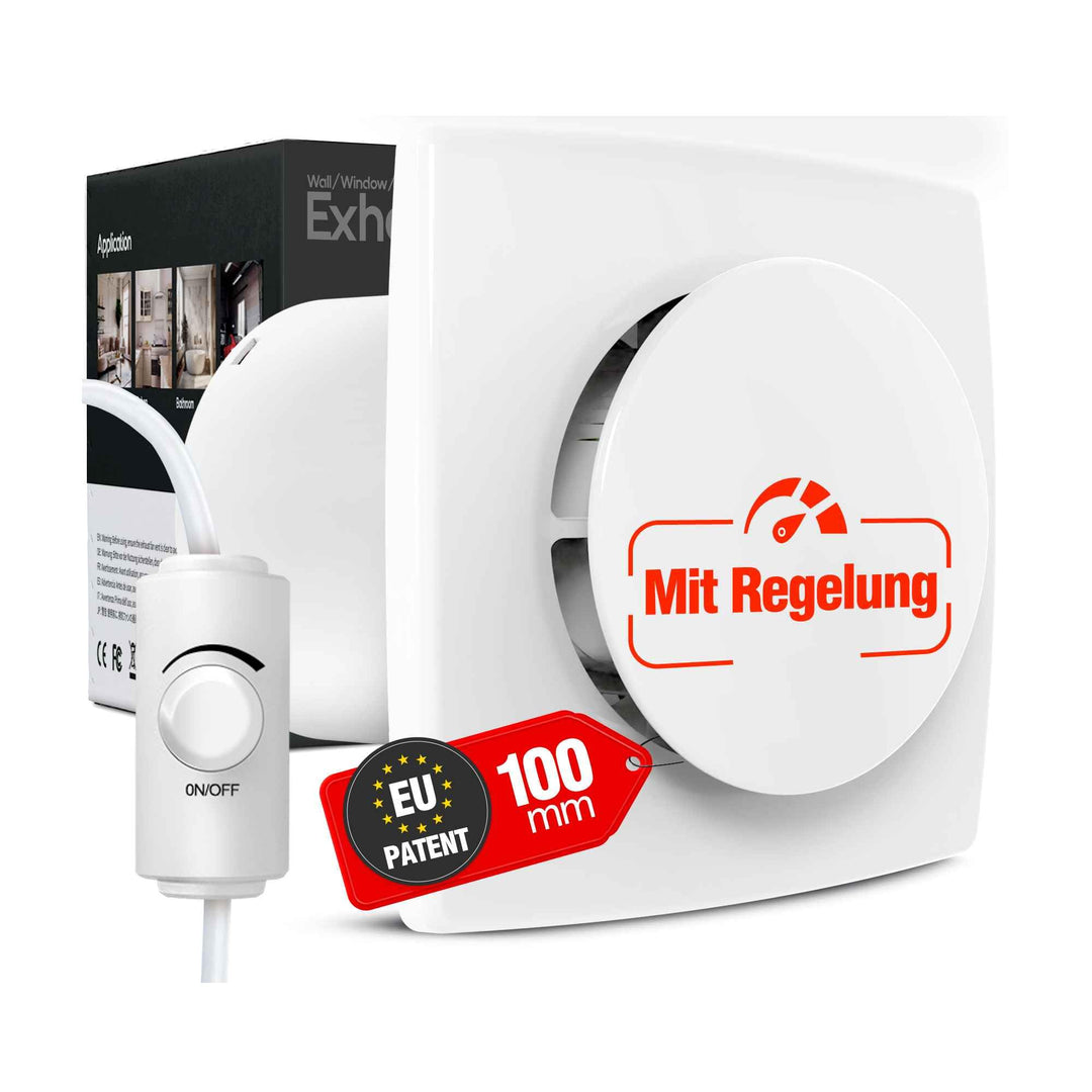 Badlüfter Fan mit Stufenlosem Schalter, Leiser WC Lüfter 28dB, Starker Lüftung IPX4 Bad Lüfter, Ablu
