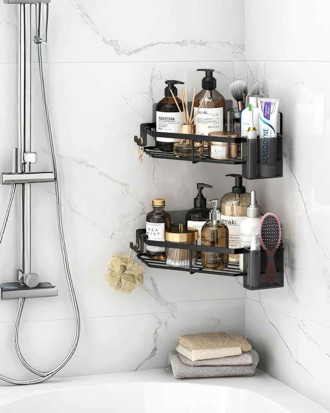 ADOV Eck-Dusch-Caddy, selbstklebender Badezimmer-Caddy mit Seifenhalter, Rostfreie Edelstahl-Duschre