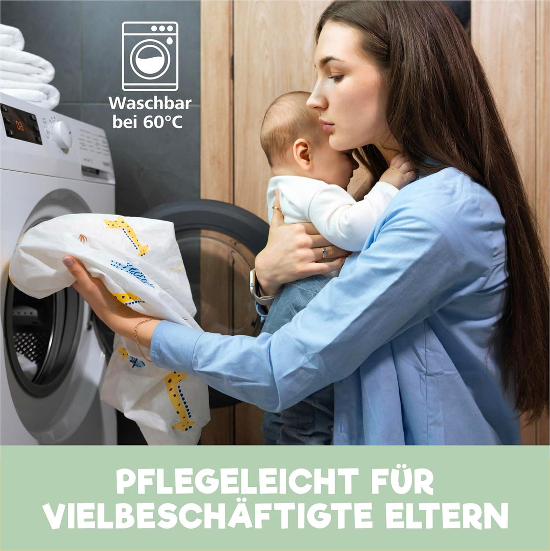 2X Spannbettlaken aus 100% Baumwolle mit Gummiband - 1X Matratzenschoner aus 100% wasserdichtem Mate