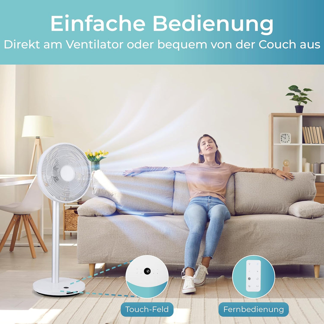 KLAMER Silent Ventilator, extra leiser DC Designventilator mit Fernbedienung, 12 Geschwindigkeitsstu