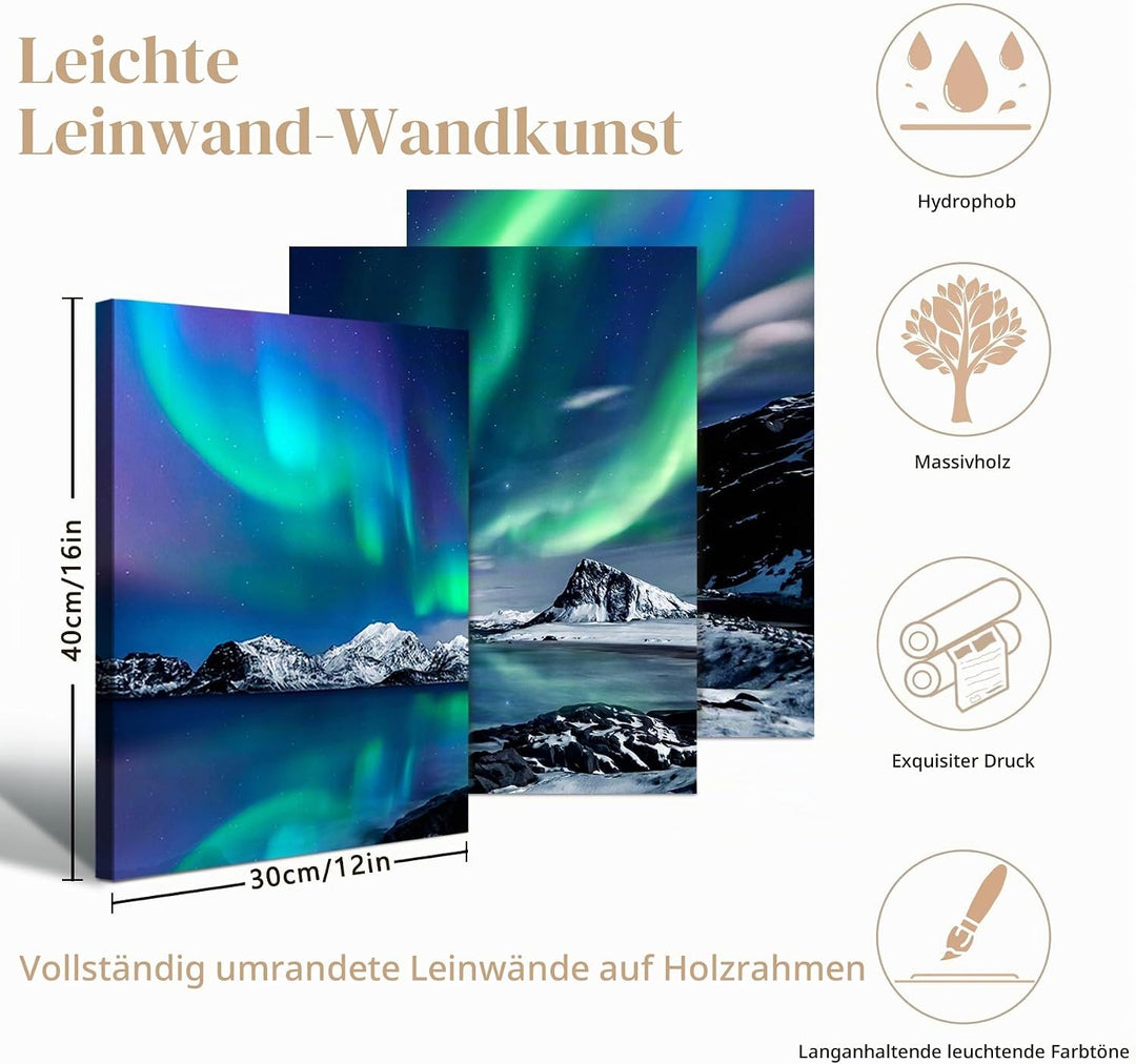 hyidecorart Bilder Nordlichter, Grün Polarlicht Sternenhimmel Bild auf Leinwand, Modern Natur Aurora