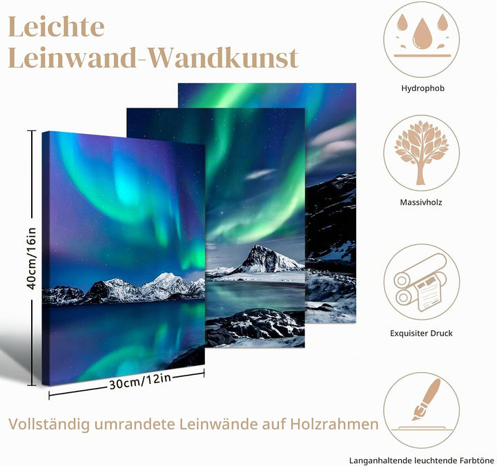 hyidecorart Bilder Nordlichter, Grün Polarlicht Sternenhimmel Bild auf Leinwand, Modern Natur Aurora
