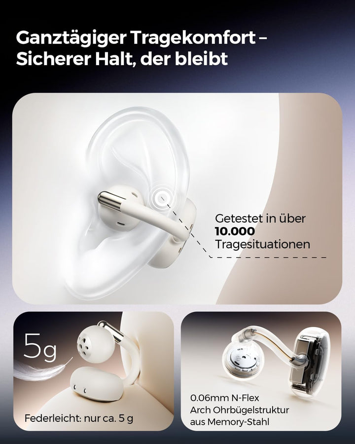 SoundPEATS Clip1 Open Ear Kopfhörer, Hi-Res LDAC Clip On Kopfhörer, 40 Std. Akku Schnellladung, Dolb