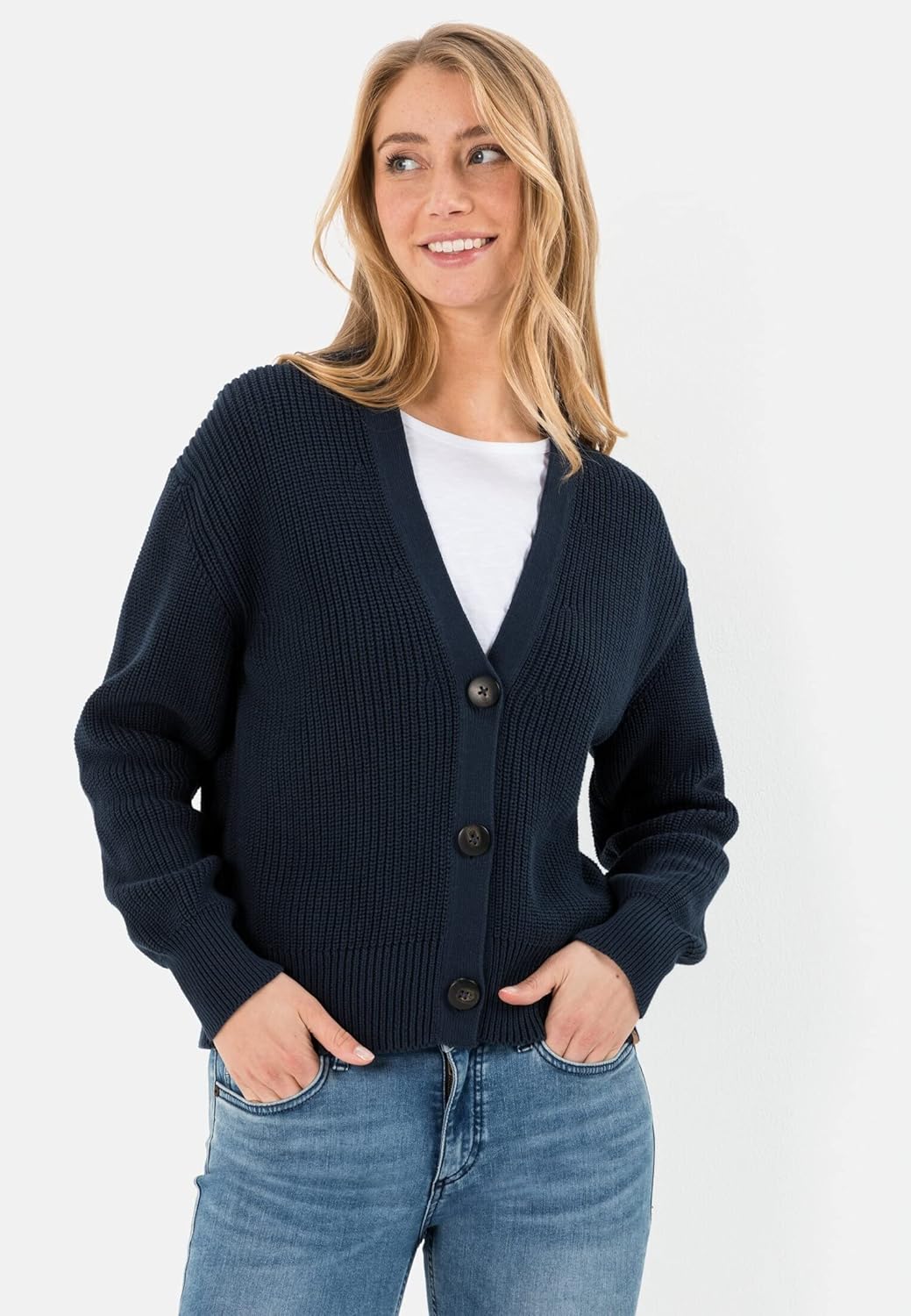 camel active Damen Boxy Cardigan in Strickqualität S Blau, S Blau