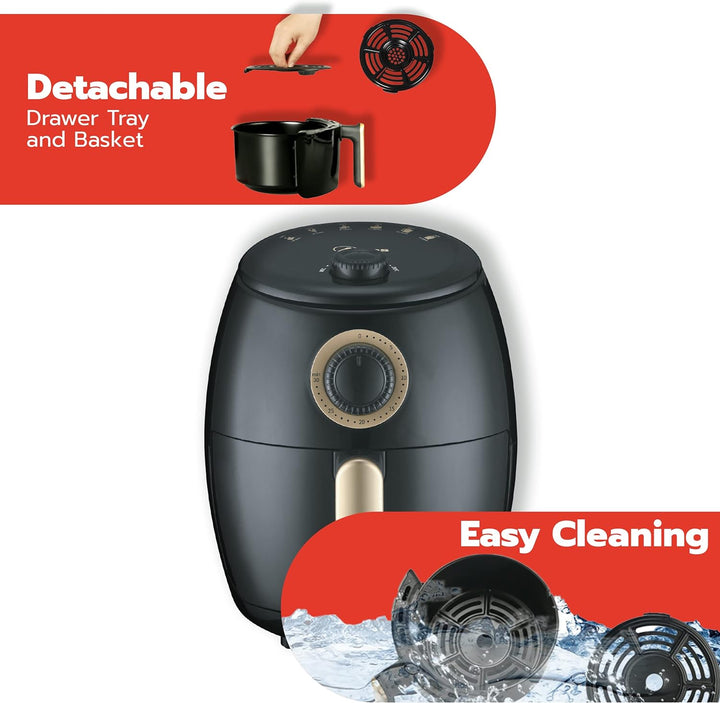 ARDES - Heissluftfritteuse 2 Liter Fassungsvermögen Air Fryer klein 30-Minuten-Timer Höchsttemperatu
