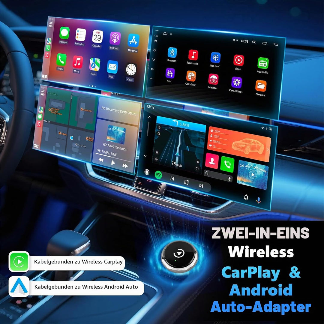 2 in 1 Wireless CarPlay &amp; Android Auto Adapter, Bluetooth 5.3 + 5.8GHz WiFi, Kabelloser CarPlay Adap