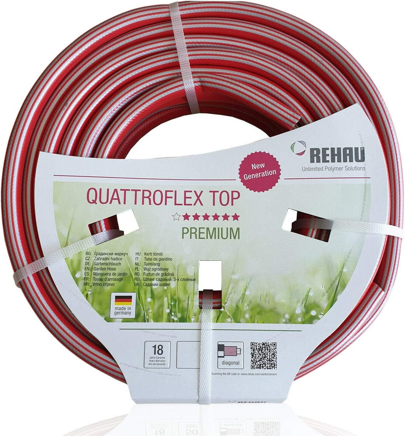 REHAU Premium-Gartenschlauch QUATTROFLEX TOP 1/2 Zoll 20m: sehr flexibel, kein verdrehen, extrem dru