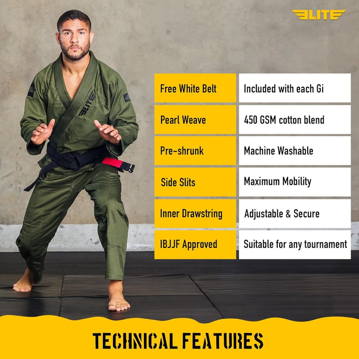 Elite Sports BJJ GI für Herren IBJJF Kimono BJJ Jiujitsu GIS W/sanforisierter Stoff & Gürtel (Siehe