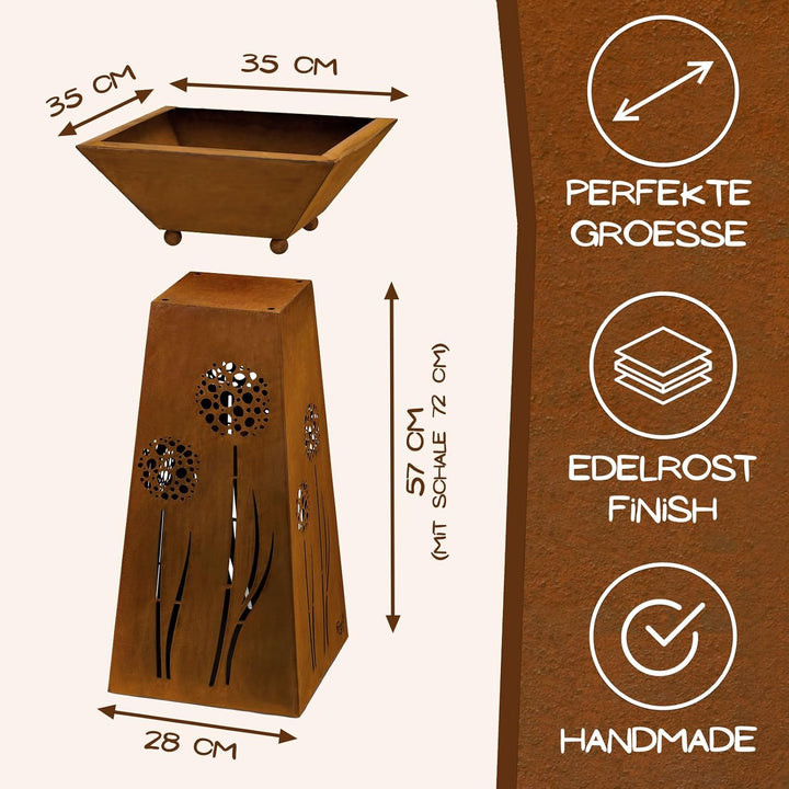 Rostikal Blumensäule 72 cm Pflanzschale Gartendeko Vintage Deko Pflanzsäule mit Schale Gartendeko Ro