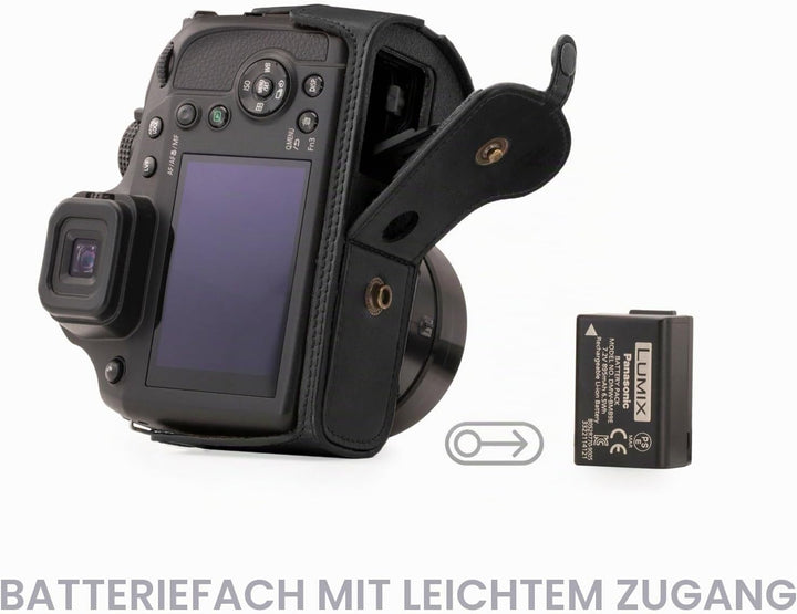 MegaGear Panasonic Lumix DC-FZ80, FZ82 Ever Ready Leder Kamera-Case mit Trageriemen und Batteriezuga