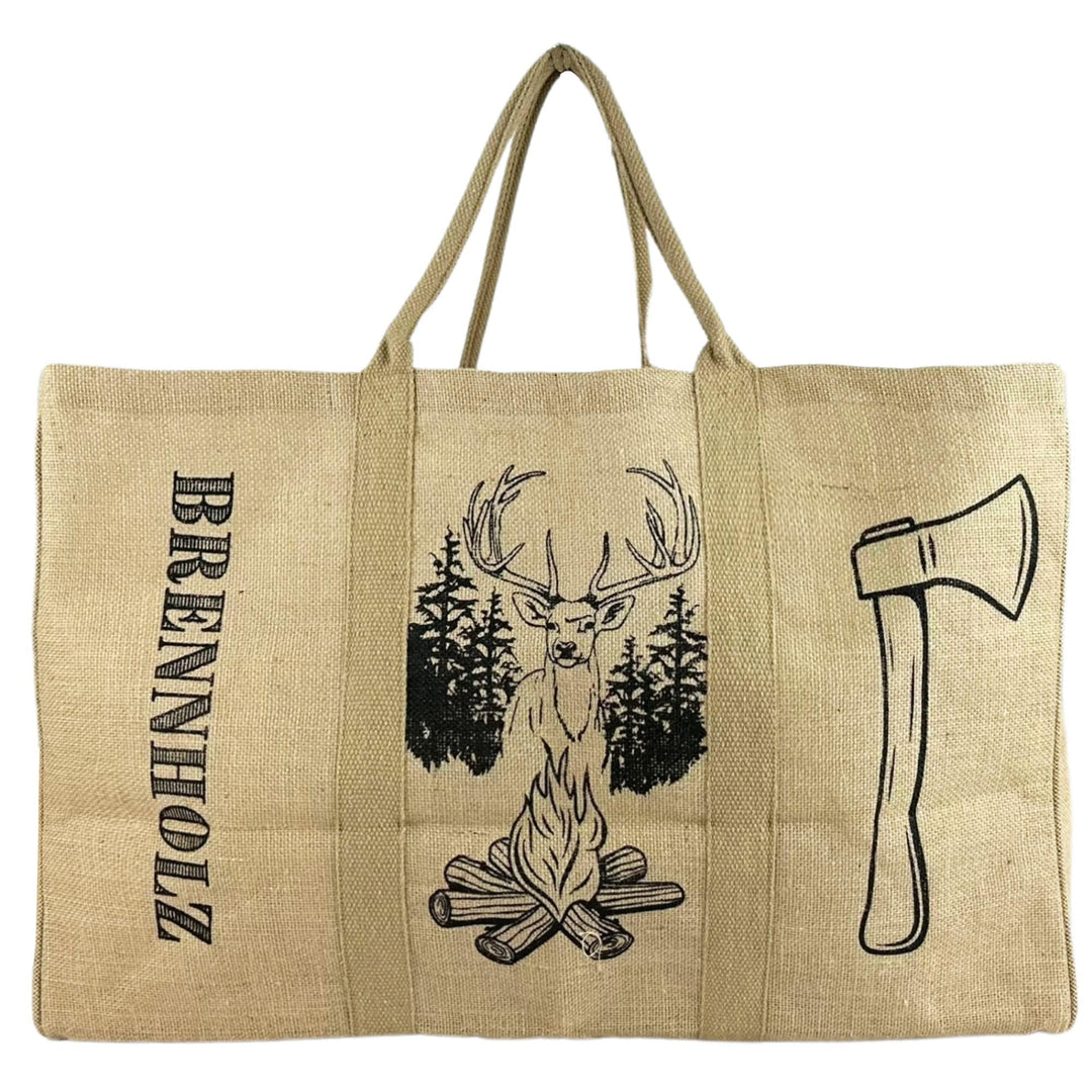 Domelo XXL Holzkorb Holzscheittasche Brennholz Tragetasche 67L mit Wachsbeschichtung belastbar bis 3