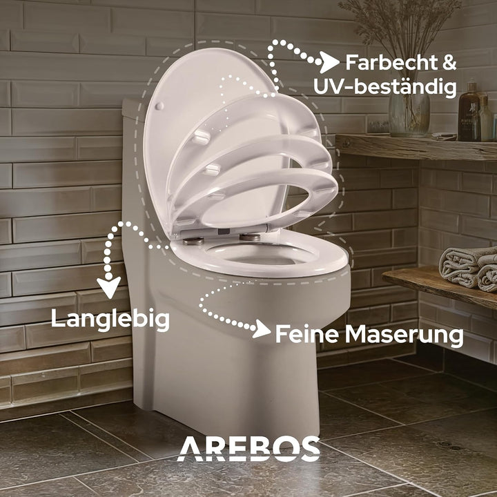 Arebos Toilettensitz Oval Softclose | WC Sitz Quick Release Urea-Duroplast, Oval