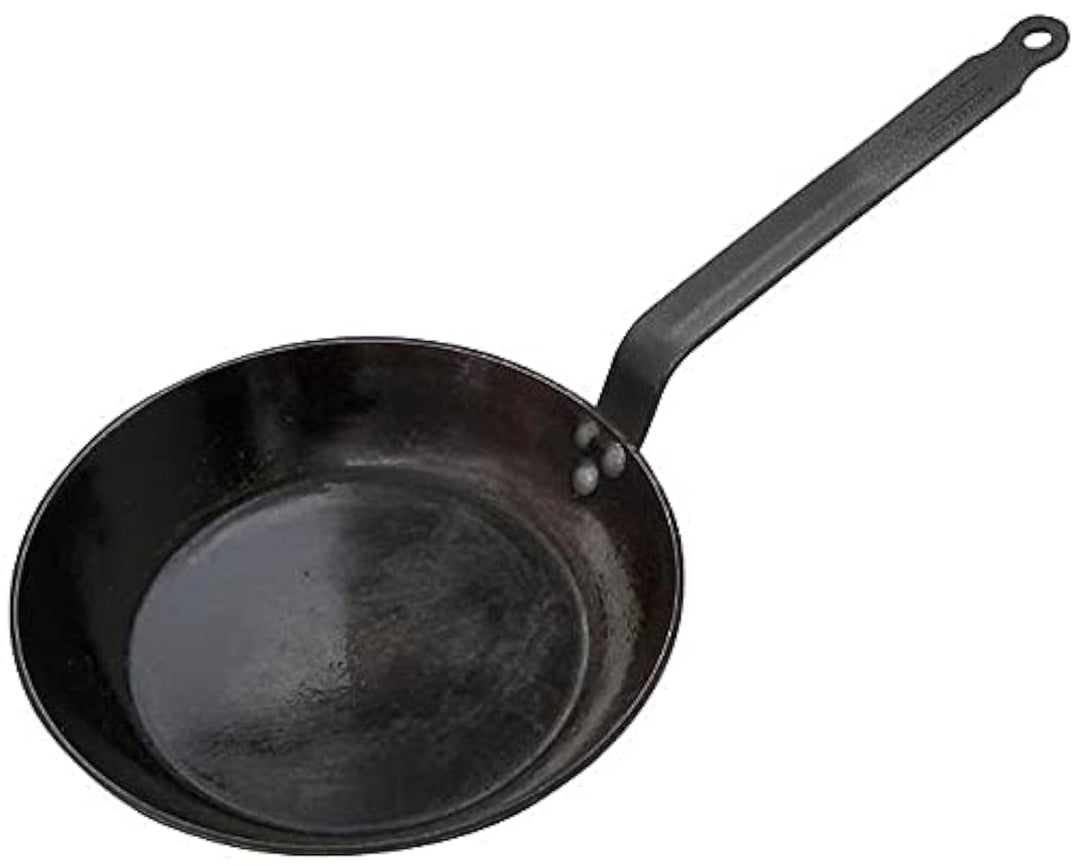 De Buyer „Carbone Plus“ Bratpfanne, rund, Lyoneser Form, mit vernietetem Flachstiel, Stahl, Schwarz