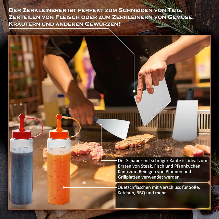 35 Stück Grillspachtel Set aus Edelstahl - Teppanyaki Grillschaufel Set, Smash Burger Set, mit Burge