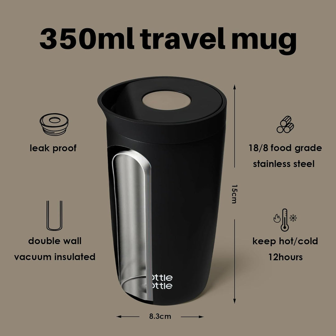BOTTLE BOTTLE Thermobecher 350ml für Kaffee oder Tee, auslaufsicher und Easy Quick-Press-Verschluss,