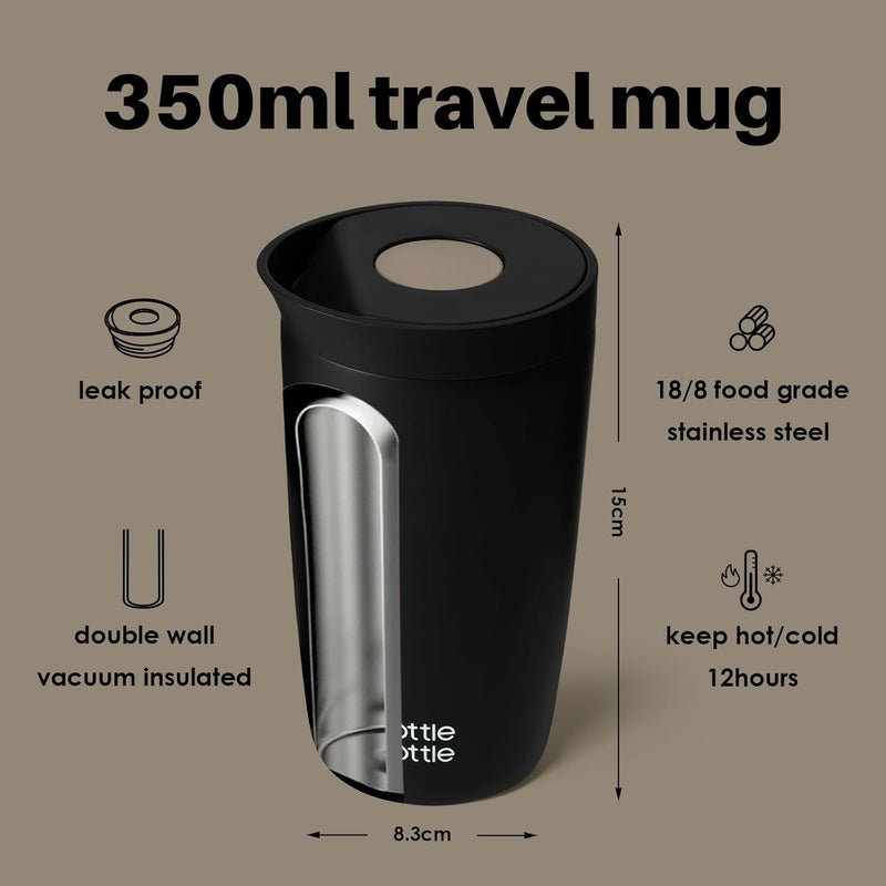 BOTTLE BOTTLE Thermobecher 350ml für Kaffee oder Tee, auslaufsicher und Easy Quick-Press-Verschluss,