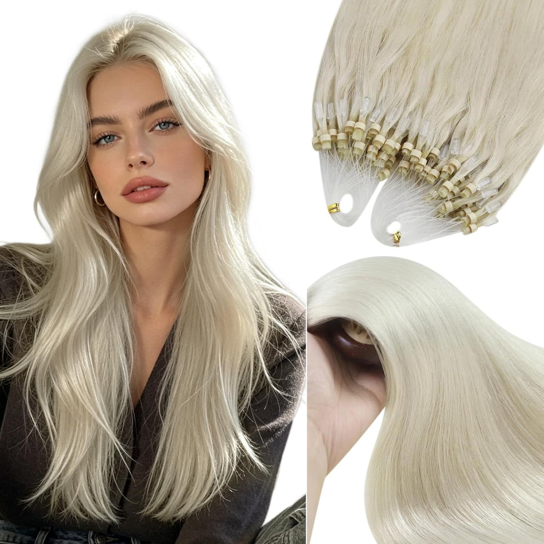 YoungSee Microring Extensions Echthaar 1g Blond Microring Extensions Platinblond Microring Hair Exte