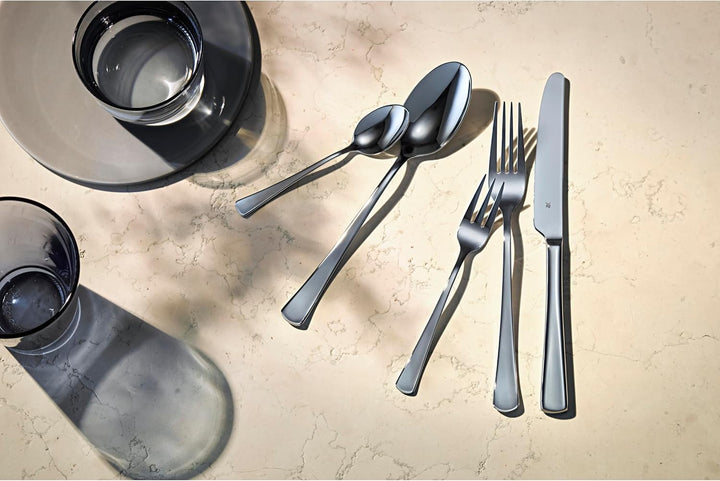 WMF Denver Edelstahl Besteck Set 6 Personen, Essbesteck Set 30 teilig, Monobloc-Messer, Cromargan Ed