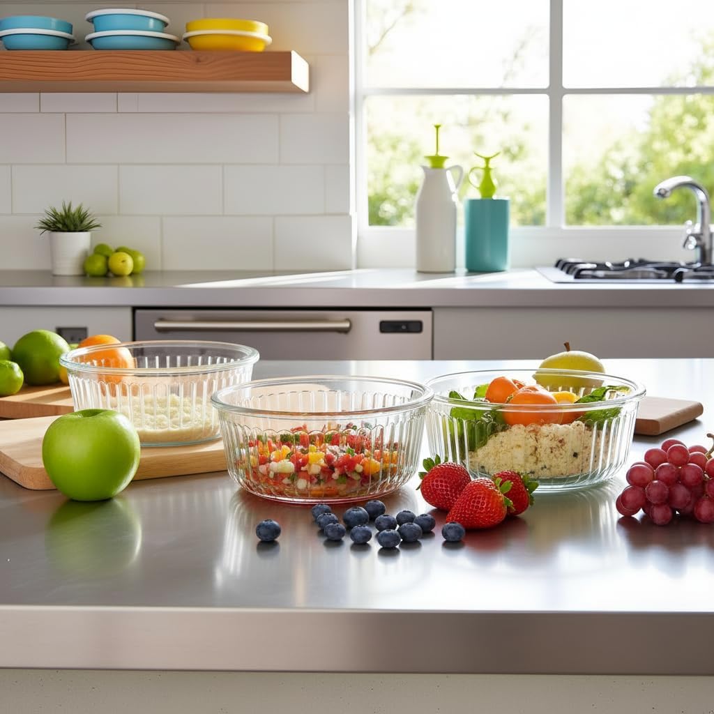 4 Pack Runde Glasbehälter Mit Deckel (1.5 Cup/370 ml) Glas-Frischhaltedosen Set für Meal Prep, Gefri