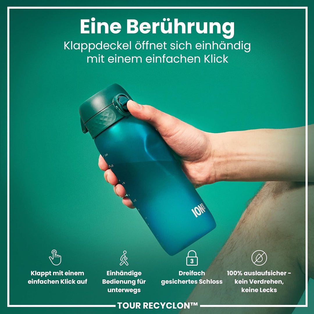 Ion8 Trinkflasche, 750ml, Auslaufsicher, Einhandöffnung, Sichere Verriegelung, Spülmaschinenfest, BP