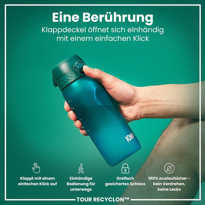 Ion8 Trinkflasche, 750ml, Auslaufsicher, Einhandöffnung, Sichere Verriegelung, Spülmaschinenfest, BP