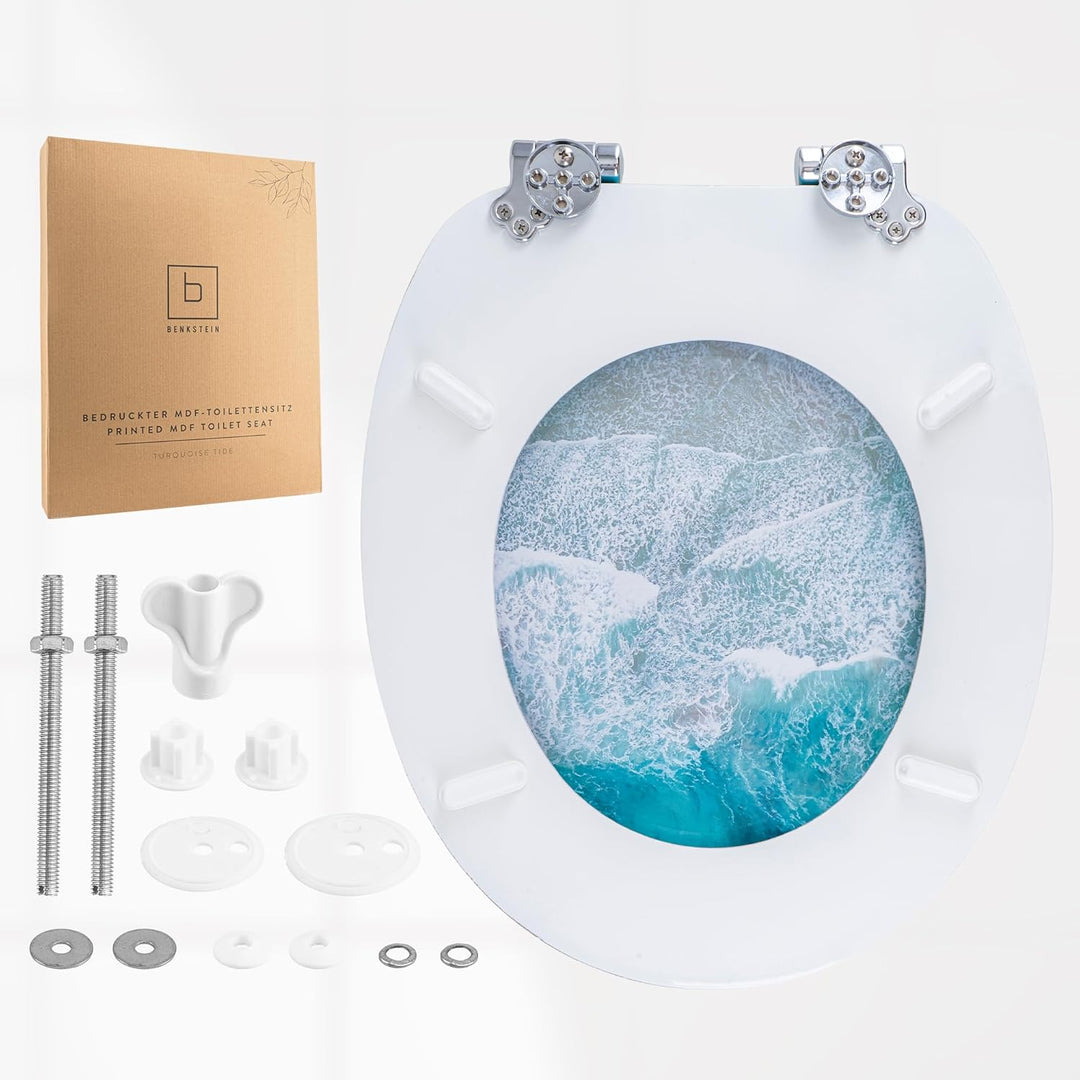 Benkstein® Toilettendeckel mit Absenkautomatik Turquoise Tide – antibakterieller WC Sitz – Quick-Rel