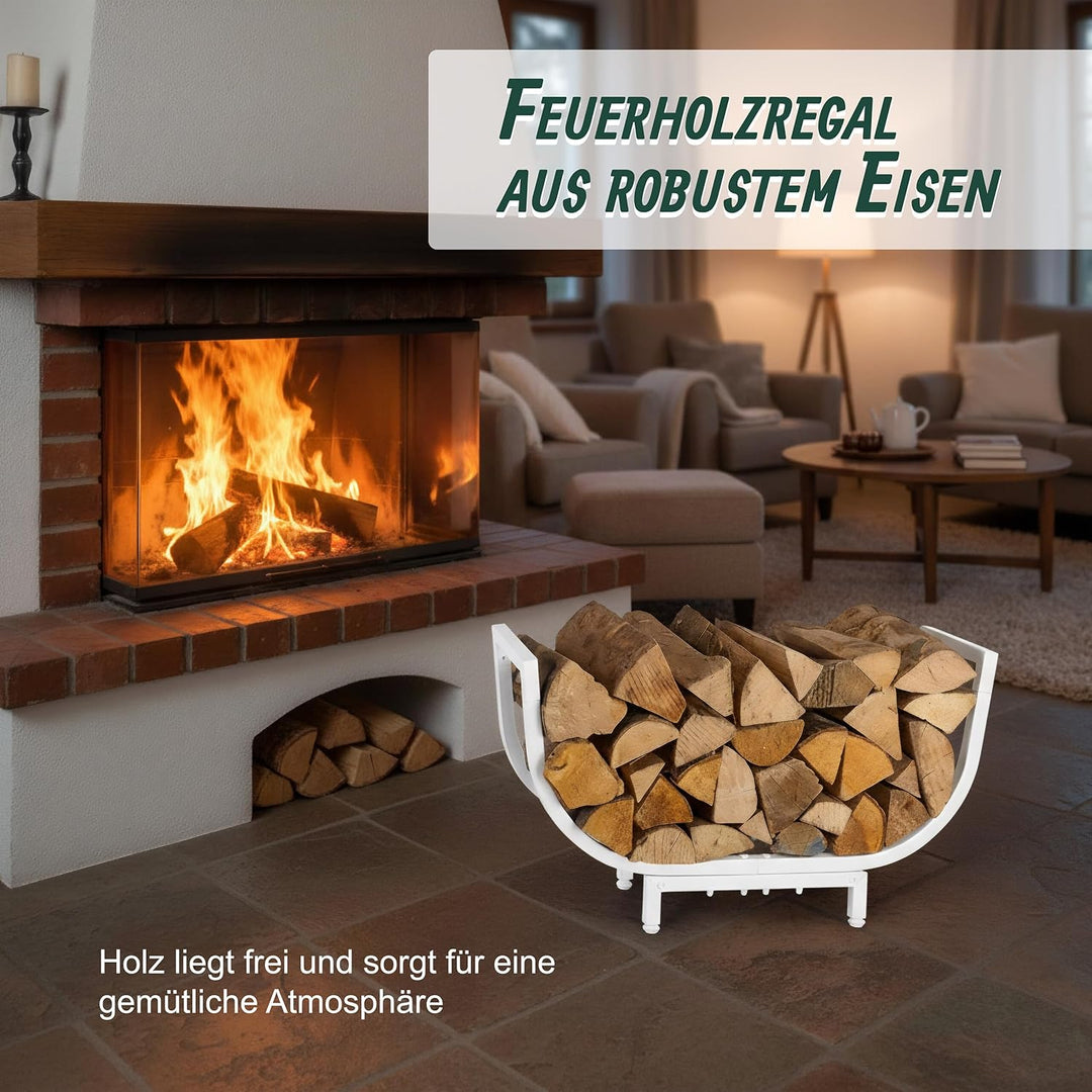 Relaxdays Kaminholzregal, Metall, HxBxT: 35 x 65 x 21 cm, Kaminholzhalter innen, geschwungener Kamin