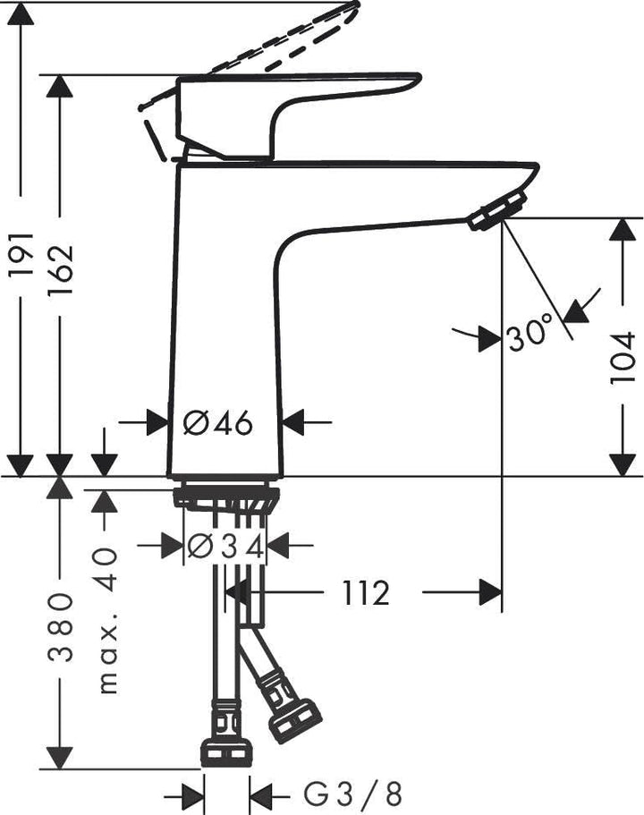 hansgrohe Waschtischarmatur Talis E, Wasserhahn Bad mit Auslauf Höhe 110 mm, ohne Ablaufgarnitur, Ba
