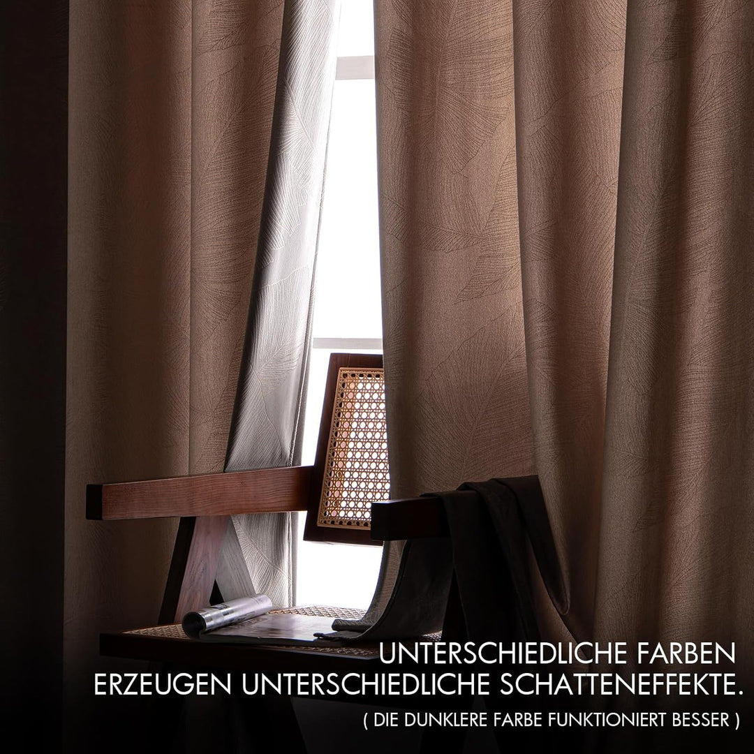 MIULEE Vorhänge Samt mit Goldfolie Blätter Muster, 2 Stück Beige Samt Gardinen mit Ösen, Jedes 245 c