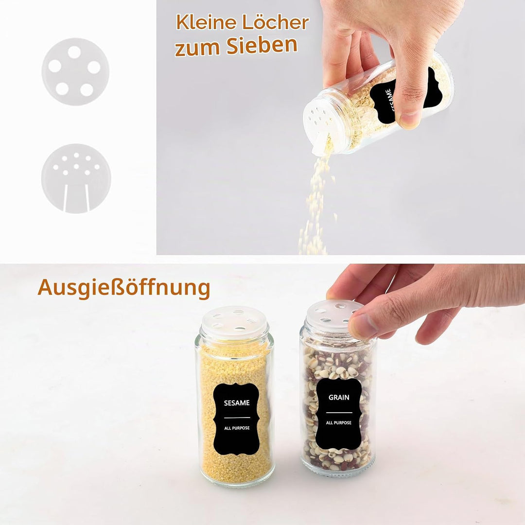 Gewürzdosen Hochwertigem Holzdeckel [12 Stücke],120 ml Gewürzgläser, Gewürzstreuer Glas Gewürzbehält
