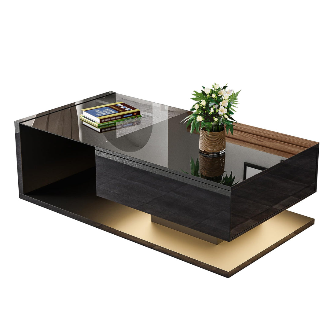 BTM Couchtisch, mit Glas & LED-Effekt, Einzigartiges schwebendes Design und vielfältige Stauräume, H