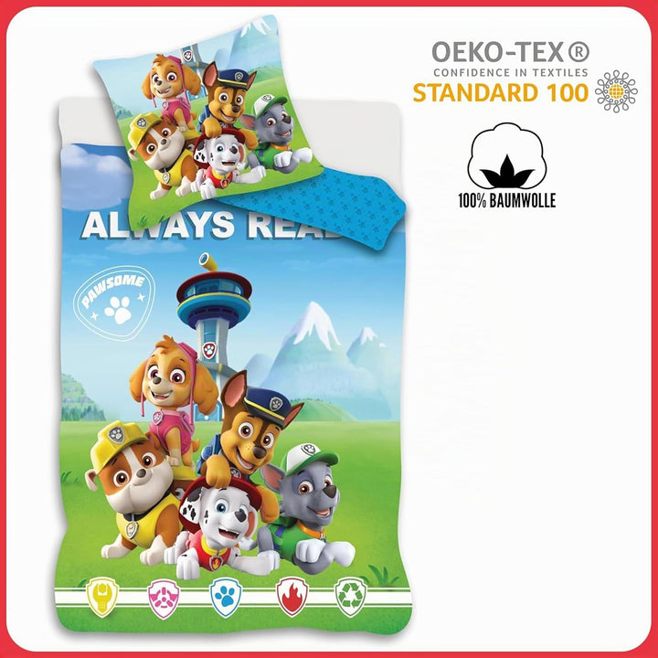 Paw Patrol Grünes Kinderbett-Bettwäsche-Set | Bettbezug 100x140 cm + Kopfkissenbezug 40x45 cm | 100%