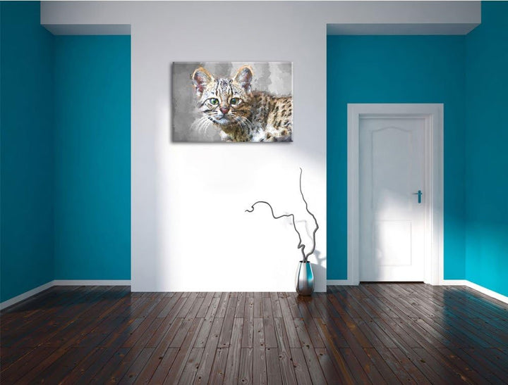 kleine aufmerksame Bengalkatze schwarz/weiss Deluxe Format: 100x70 cm auf Leinwand, XXL riesige Bild