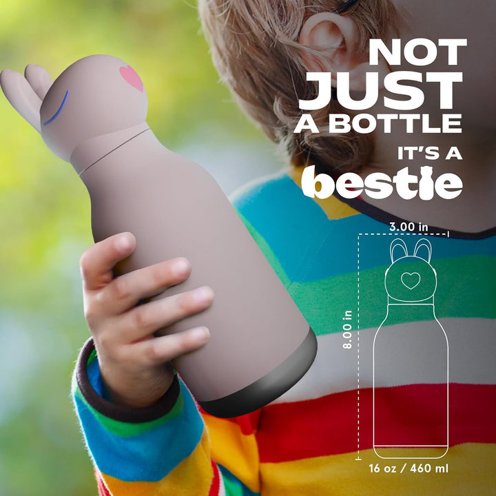 ASOBU Bestie Kindertrinkflasche mit Strohhalm – Isolierte Edelstahlflasche 420ml mit Hasenkopf – Aus
